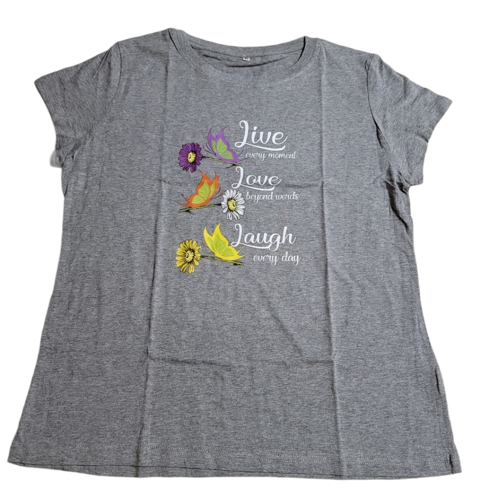 Casual Short Sleeve T-Shirt, Live Love Laugh